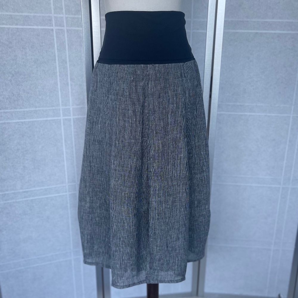Clemente Grey/Black Linen Bubble Hem Midi Skirt sz S